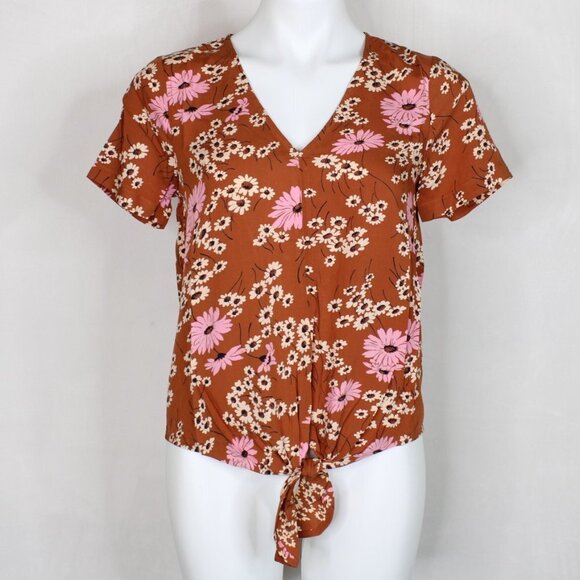 Madewell Hillside Daisies Floral Tie Front Blouse - Picture 3 of 8